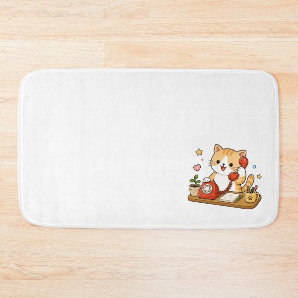 Item preview, Cute Office Cat Answering Red Rotary Telephone Kawaii Kitty Illustration designed and sold by NoopnyangStudio.