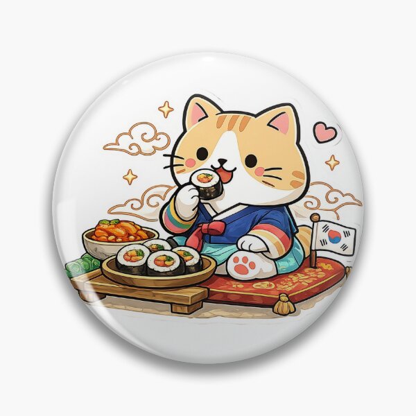 Item preview, Cute Korean Traditional Hanbok Cat Eating Gimbap K-Food Feast Illustration designed and sold by NoopnyangStudio.