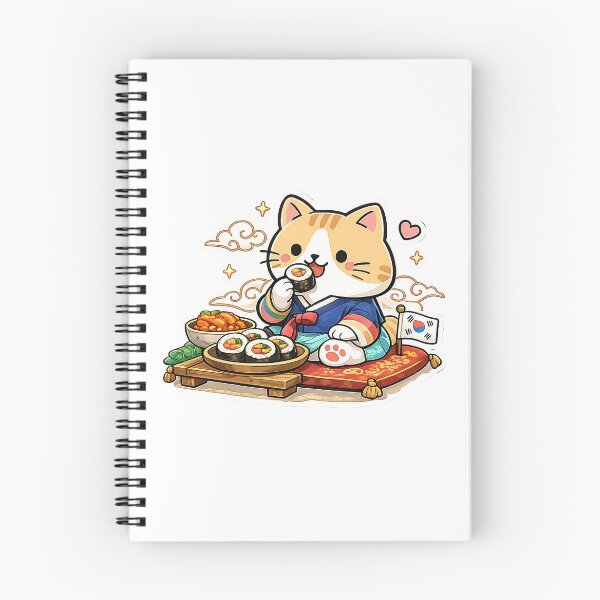 Item preview, Cute Korean Traditional Hanbok Cat Eating Gimbap K-Food Feast Illustration designed and sold by NoopnyangStudio.