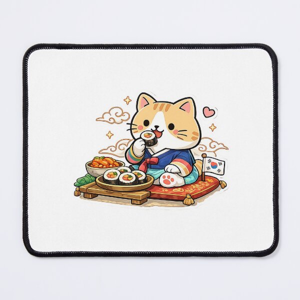 Item preview, Cute Korean Traditional Hanbok Cat Eating Gimbap K-Food Feast Illustration designed and sold by NoopnyangStudio.