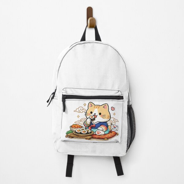 Item preview, Cute Korean Traditional Hanbok Cat Eating Gimbap K-Food Feast Illustration designed and sold by NoopnyangStudio.