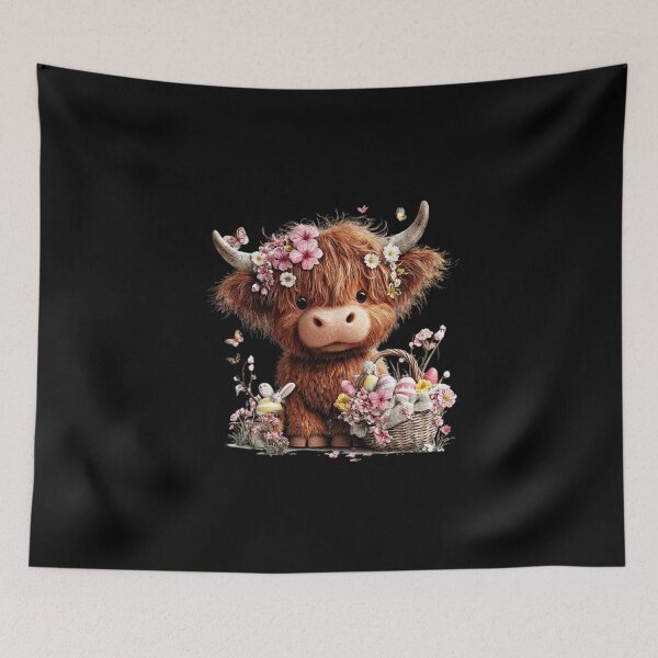 Item preview, Fluffy Highland Cow with Flowers designed and sold by perijun.