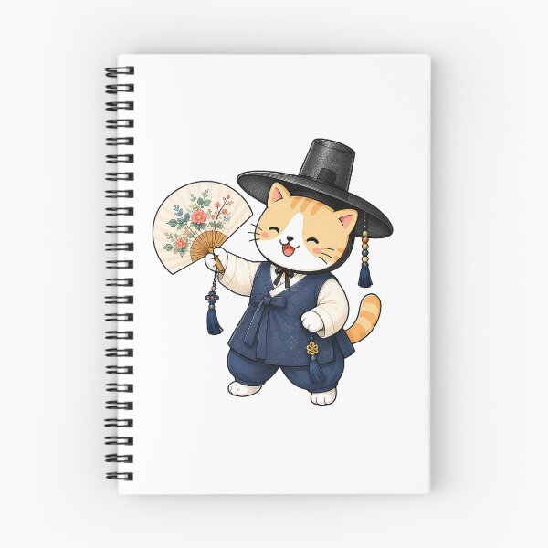 Item preview, Cute Korean Traditional Hanbok Cat Holding Oriental Flower Folding Fan Illustration designed and sold by NoopnyangStudio.
