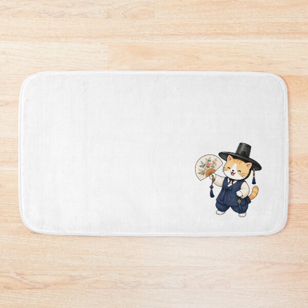 Item preview, Cute Korean Traditional Hanbok Cat Holding Oriental Flower Folding Fan Illustration designed and sold by NoopnyangStudio.