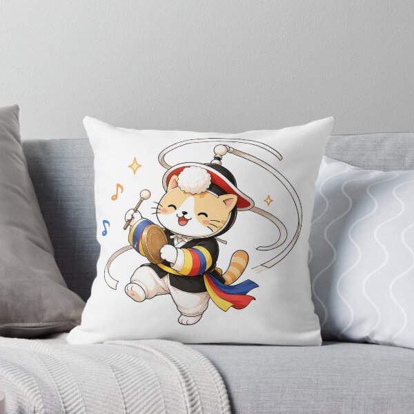Item preview, Cute Korean Traditional Sangmo Ribbon Hat Dancing Cat Illustration designed and sold by NoopnyangStudio.