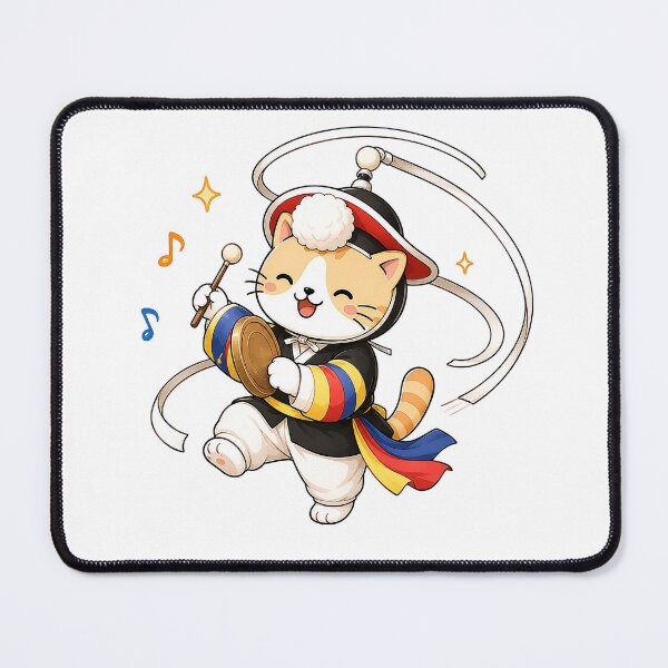Item preview, Cute Korean Traditional Sangmo Ribbon Hat Dancing Cat Illustration designed and sold by NoopnyangStudio.