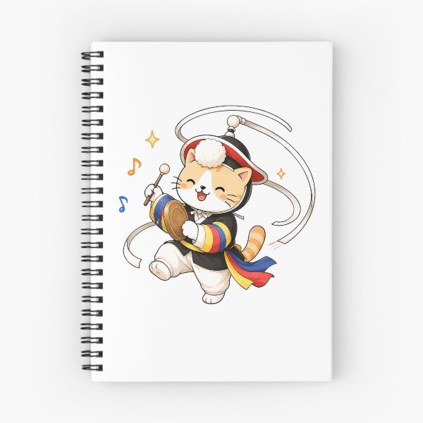 Item preview, Cute Korean Traditional Sangmo Ribbon Hat Dancing Cat Illustration designed and sold by NoopnyangStudio.