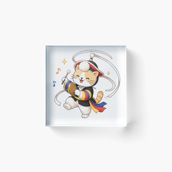 Item preview, Cute Korean Traditional Sangmo Ribbon Hat Dancing Cat Illustration designed and sold by NoopnyangStudio.