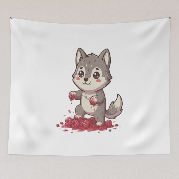 Item preview, Cute Wolf Squishing Red Raspberries designed and sold by Ella_Sketch.