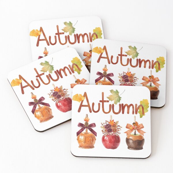 Item preview, Watercolor Autumn Caramel and Candy Apples with Fall Foliage Design designed and sold by VibranPalette.