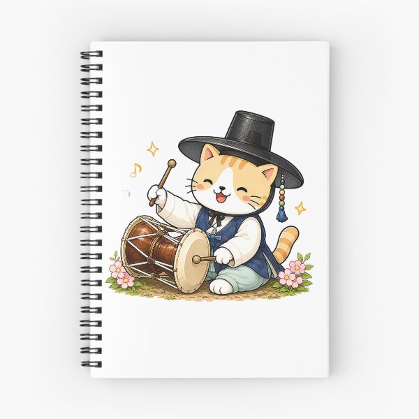 Item preview, Cute Korean Traditional Hanbok Cat Playing Janggu Hourglass Drum Illustration designed and sold by NoopnyangStudio.