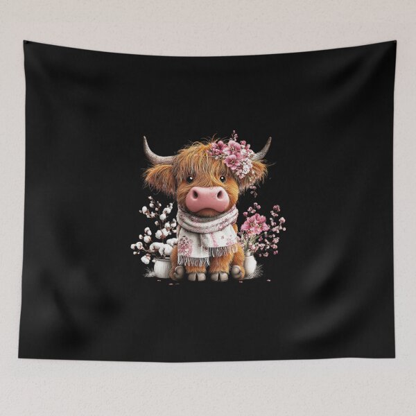Item preview, Cute Highland Cow with Flowers designed and sold by perijun.