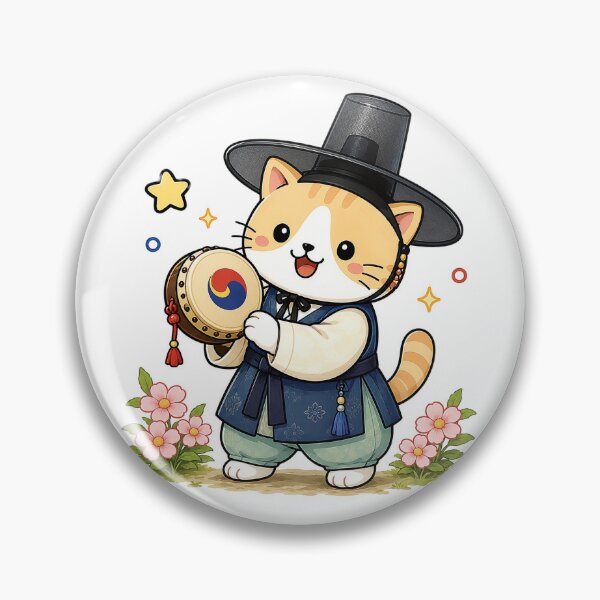 Item preview, Cute Korean Traditional Hanbok Cat Playing Sogor Drum Illustration designed and sold by NoopnyangStudio.
