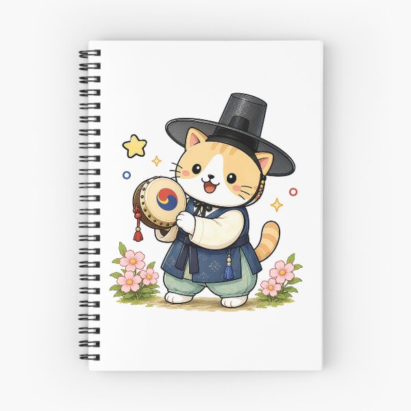 Item preview, Cute Korean Traditional Hanbok Cat Playing Sogor Drum Illustration designed and sold by NoopnyangStudio.