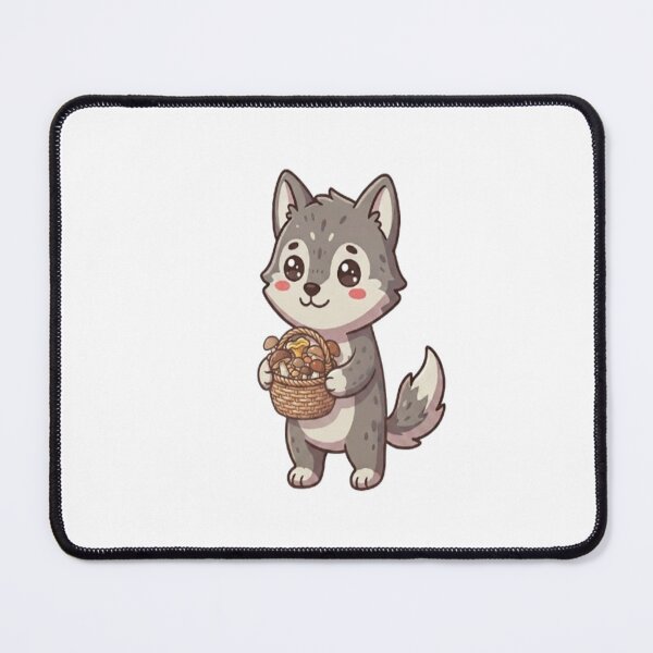 Item preview, Cute Wolf Holding Mushroom Basket designed and sold by Ella_Sketch.