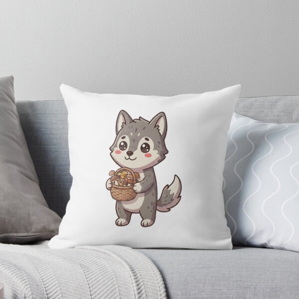 Item preview, Cute Wolf Holding Mushroom Basket designed and sold by Ella_Sketch.