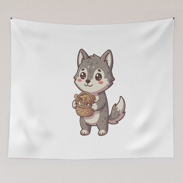 Item preview, Cute Wolf Holding Mushroom Basket designed and sold by Ella_Sketch.