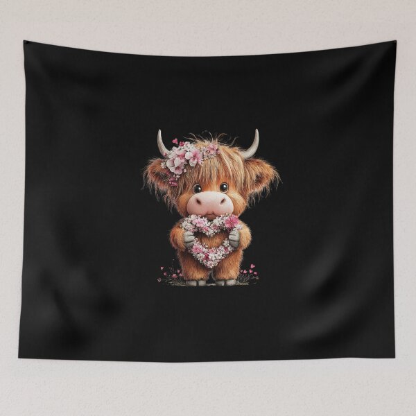Item preview, Cute Highland Cow with Floral Heart designed and sold by perijun.