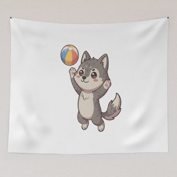 Item preview, Cute Wolf Playing Beach Ball designed and sold by Ella_Sketch.