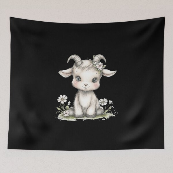 Item preview, Adorable Baby Goat with Flowers designed and sold by perijun.