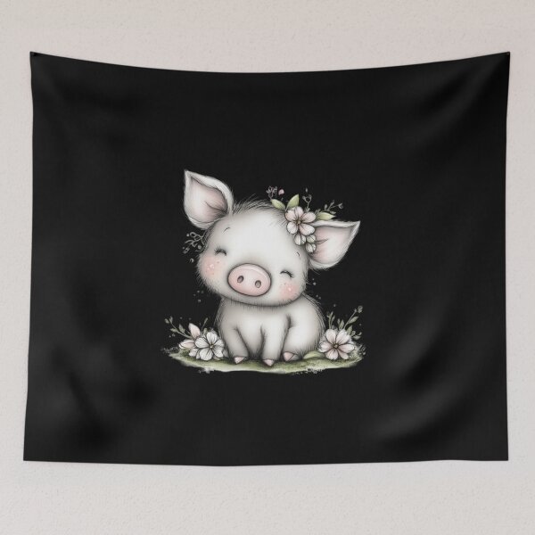 Item preview, Adorable Piglet with Flowers designed and sold by perijun.