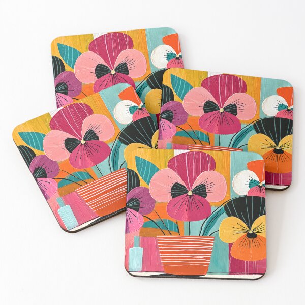 Item preview, Vibrant Pansy Blooms Reimagined with Bold Geometric Forms and Contemporary Abstract Floral Wall Art designed and sold by OlfactoART Studio.