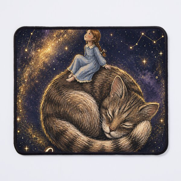 Aperçu de l'œuvre Petit rêveur, grand univers - Chat endormi et ciel étoilé créée et vendue par thirtyonestars.