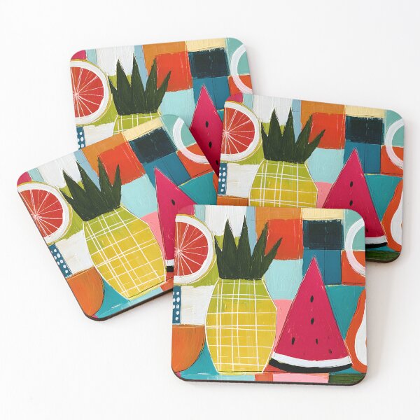 Item preview, Tropical Fruit Medley with Pineapple Watermelon and Pear in Bold Geometric Contemporary Wall Art designed and sold by OlfactoART Studio.