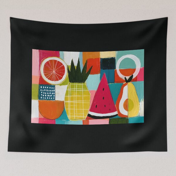 Item preview, Tropical Fruit Medley with Pineapple Watermelon and Pear in Bold Geometric Contemporary Wall Art designed and sold by OlfactoART Studio.