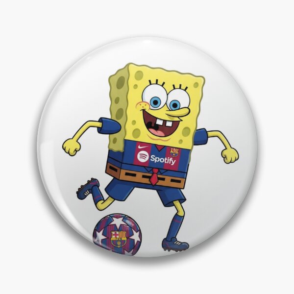 Item preview, Spongebob Playing Soccer FC Barcelona Kit Funny Cartoon Art designed and sold by annaarthk.