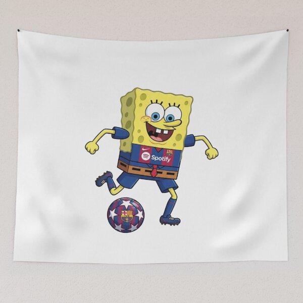 Item preview, Spongebob Playing Soccer FC Barcelona Kit Funny Cartoon Art designed and sold by annaarthk.