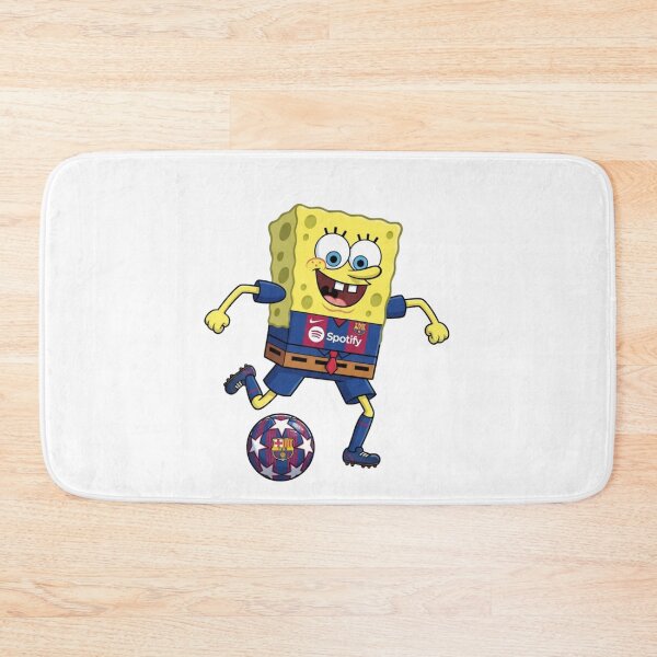 Item preview, Spongebob Playing Soccer FC Barcelona Kit Funny Cartoon Art designed and sold by annaarthk.