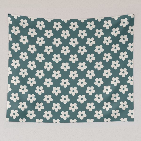 Item preview, Dark Teal Floral Pattern | Retro Beige Flowers Design | Preppy Cream Flower Pattern | Coquette Dark Teal and Cream Floral Pattern | Vintage Cream and Teal Floral Seamless Pattern designed and sold by VivaFy.