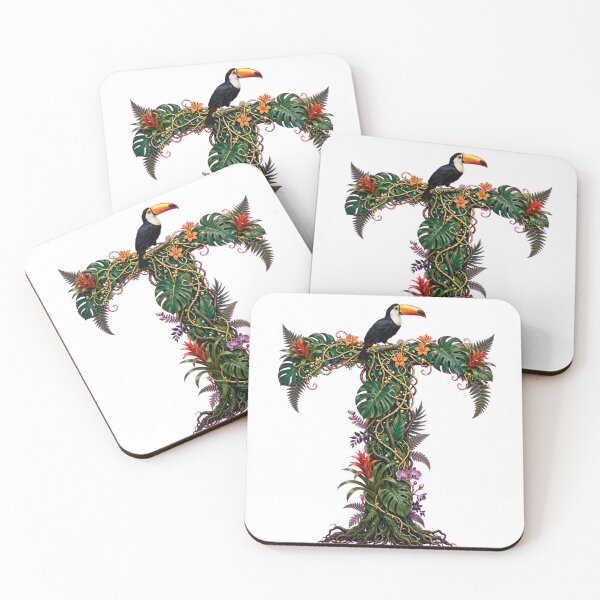 Item preview, Tropical Letter T - Rainbow-billed Toucan and Red Bromeliads designed and sold by FantasyPearl.