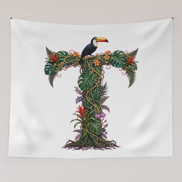 Item preview, Tropical Letter T - Rainbow-billed Toucan and Red Bromeliads designed and sold by FantasyPearl.