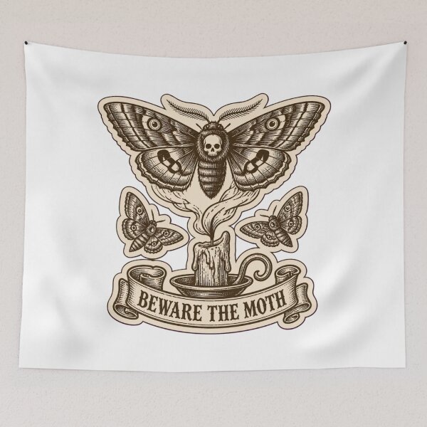 Item preview, Beware The Moth Medieval Woodcut Death Moth | Dark Academia Gothic Moth Print designed and sold by StickyGuys.