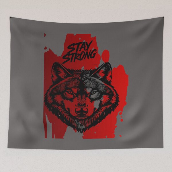 Item preview, Stay Strong Digital Wolf Art Bloody Red designed and sold by GoGreenlove.