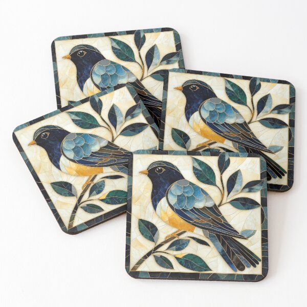 Item preview, Marble Inlay Bird, Elegant Gold Mosaic designed and sold by Myra365Art.