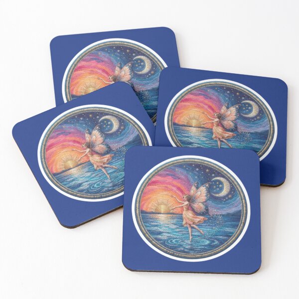 Item preview, Sunset and Moonlit Ocean Fairy Celestial Embroidered Patch Style Sticker designed and sold by Azurart2.