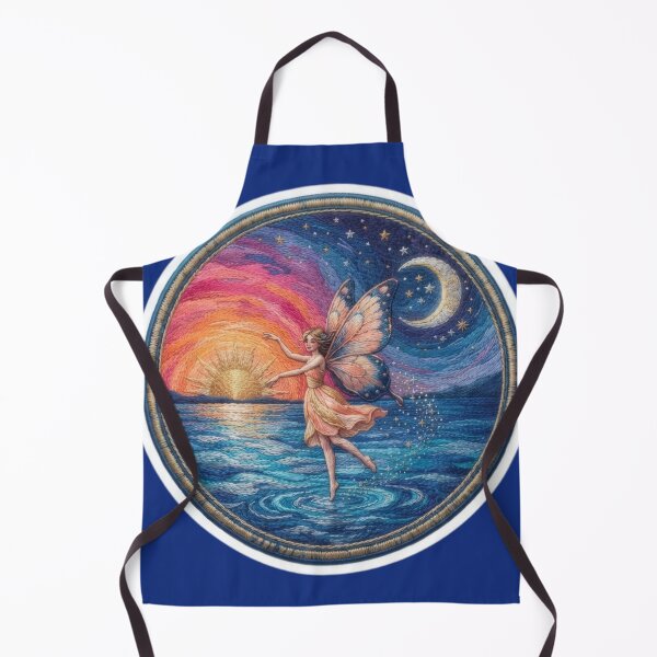 Item preview, Sunset and Moonlit Ocean Fairy Celestial Embroidered Patch Style Sticker designed and sold by Azurart2.