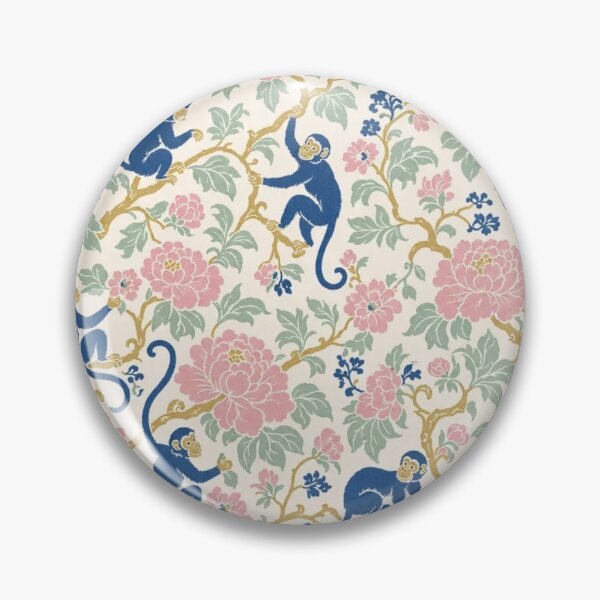Item preview, Chinoiserie Monkey and Peony Seamless Pattern | Blue Green Chinoiserie Wallpaper designed and sold by StickyGuys.