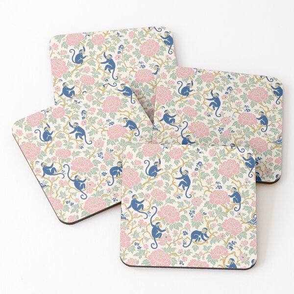 Item preview, Chinoiserie Monkey and Peony Seamless Pattern | Blue Green Chinoiserie Wallpaper designed and sold by StickyGuys.