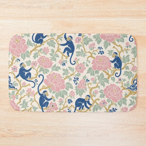 Item preview, Chinoiserie Monkey and Peony Seamless Pattern | Blue Green Chinoiserie Wallpaper designed and sold by StickyGuys.