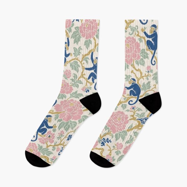 Item preview, Chinoiserie Monkey and Peony Seamless Pattern | Blue Green Chinoiserie Wallpaper designed and sold by StickyGuys.