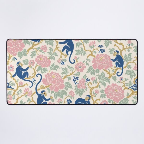 Item preview, Chinoiserie Monkey and Peony Seamless Pattern | Blue Green Chinoiserie Wallpaper designed and sold by StickyGuys.