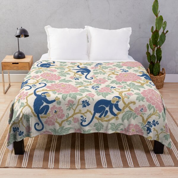 Item preview, Chinoiserie Monkey and Peony Seamless Pattern | Blue Green Chinoiserie Wallpaper designed and sold by StickyGuys.