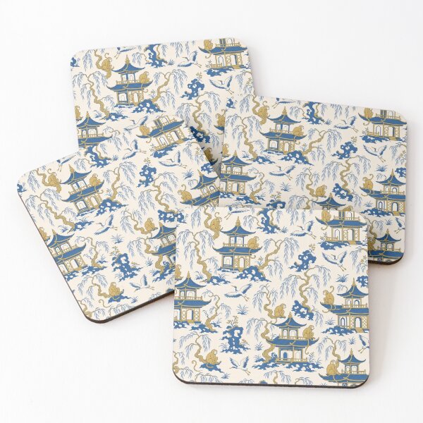 Item preview, Chinoiserie Monkey Pagoda Seamless Pattern | Blue and White Chinoiserie Wallpaper designed and sold by StickyGuys.