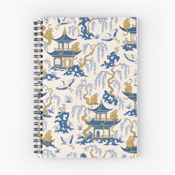 Item preview, Chinoiserie Monkey Pagoda Seamless Pattern | Blue and White Chinoiserie Wallpaper designed and sold by StickyGuys.