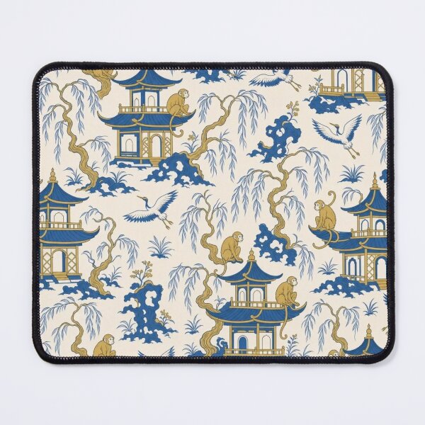 Item preview, Chinoiserie Monkey Pagoda Seamless Pattern | Blue and White Chinoiserie Wallpaper designed and sold by StickyGuys.