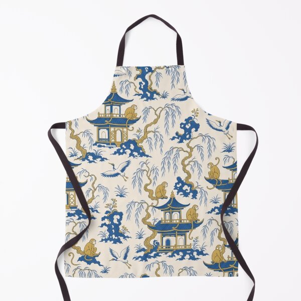 Item preview, Chinoiserie Monkey Pagoda Seamless Pattern | Blue and White Chinoiserie Wallpaper designed and sold by StickyGuys.